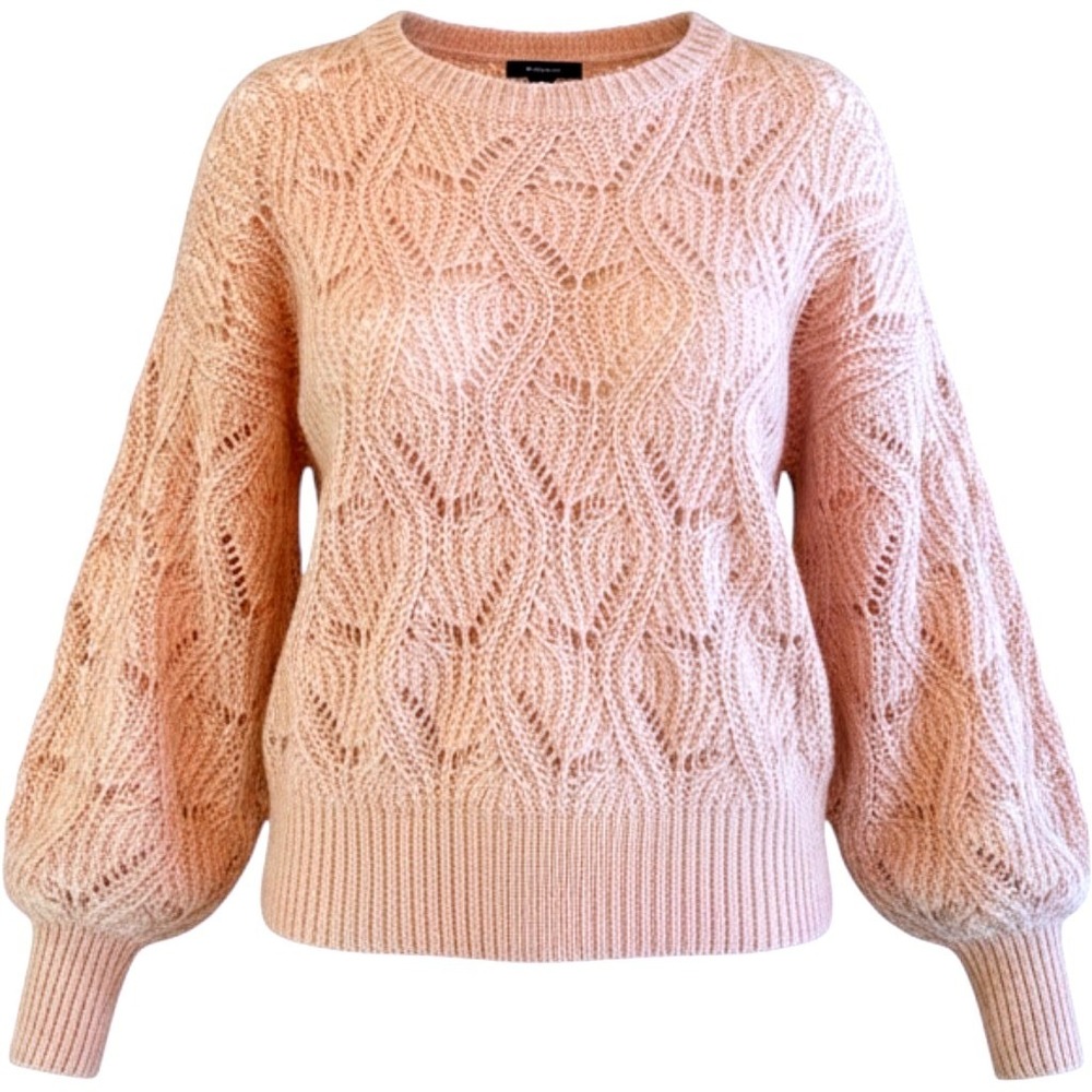 Halogen Pink Pointelle Knit Mohair Wool Balloon Sleeve Sweater Small lightweight
